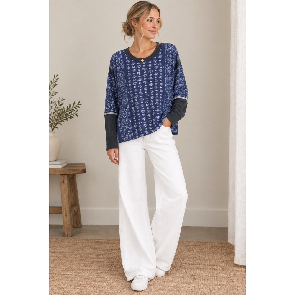 Free people Stevie Layering Top Motif Size M thermal printed boho blue nordic